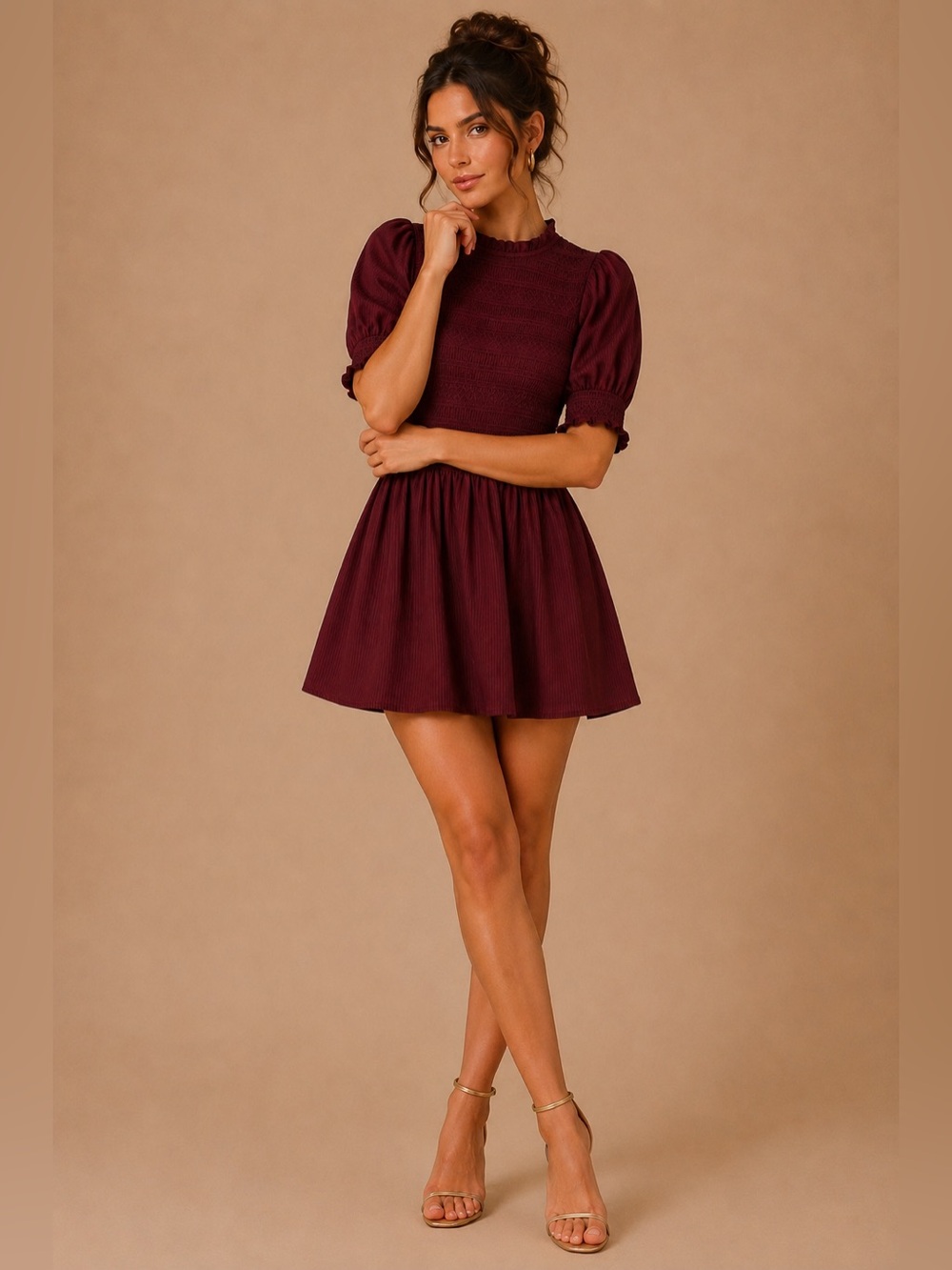 Hill House Mini Dress in Deep Burgundy
